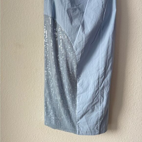 Anthropologie Strapless Slim Midi‎ Dress Sz 6 French Blue Sequin Party Cocktail - Picture 5 of 9